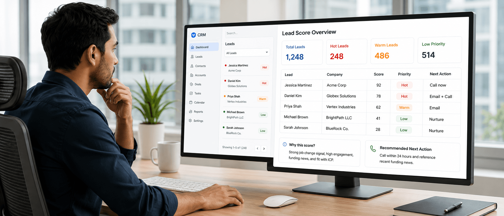 CRM Agents Rep Productivity showing AI assistant with call summary, next steps and follow-up draft