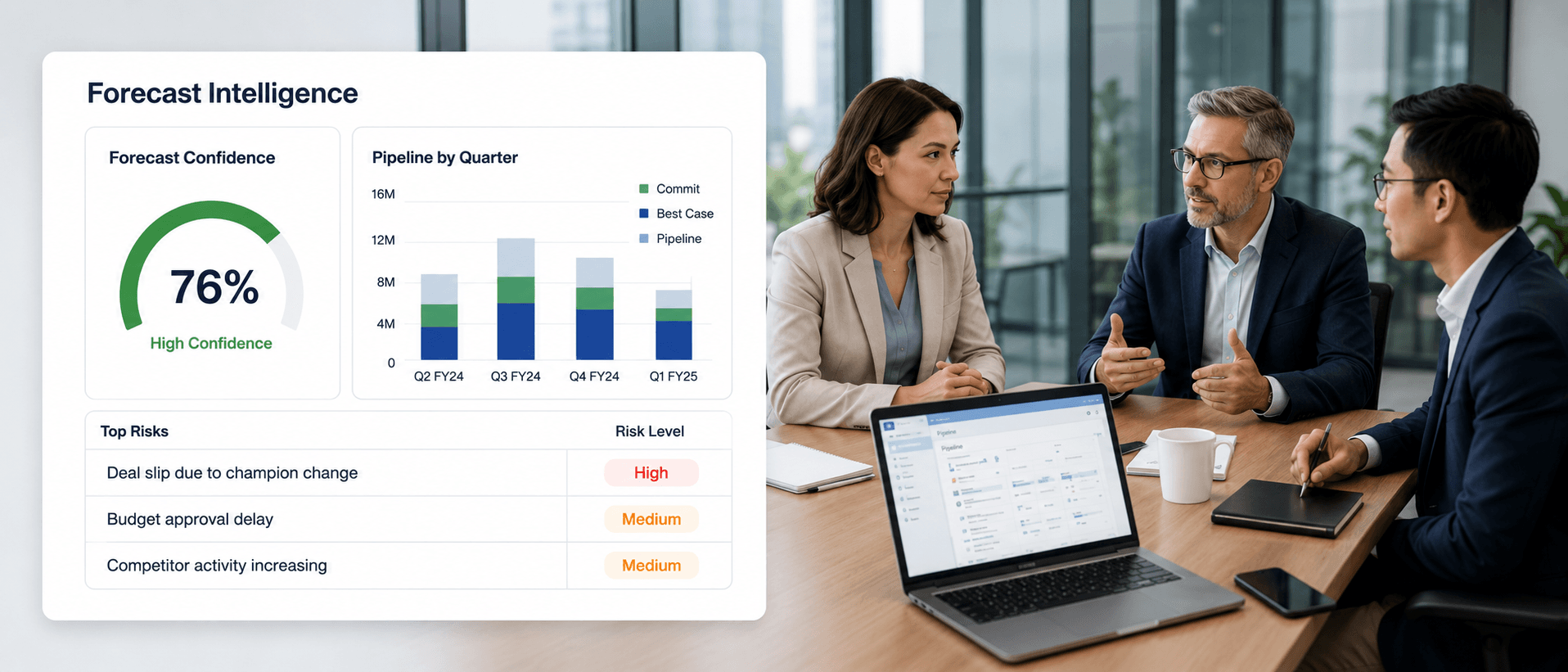 CRM Agents Account Intelligence showing account health score, relationship map and talking points