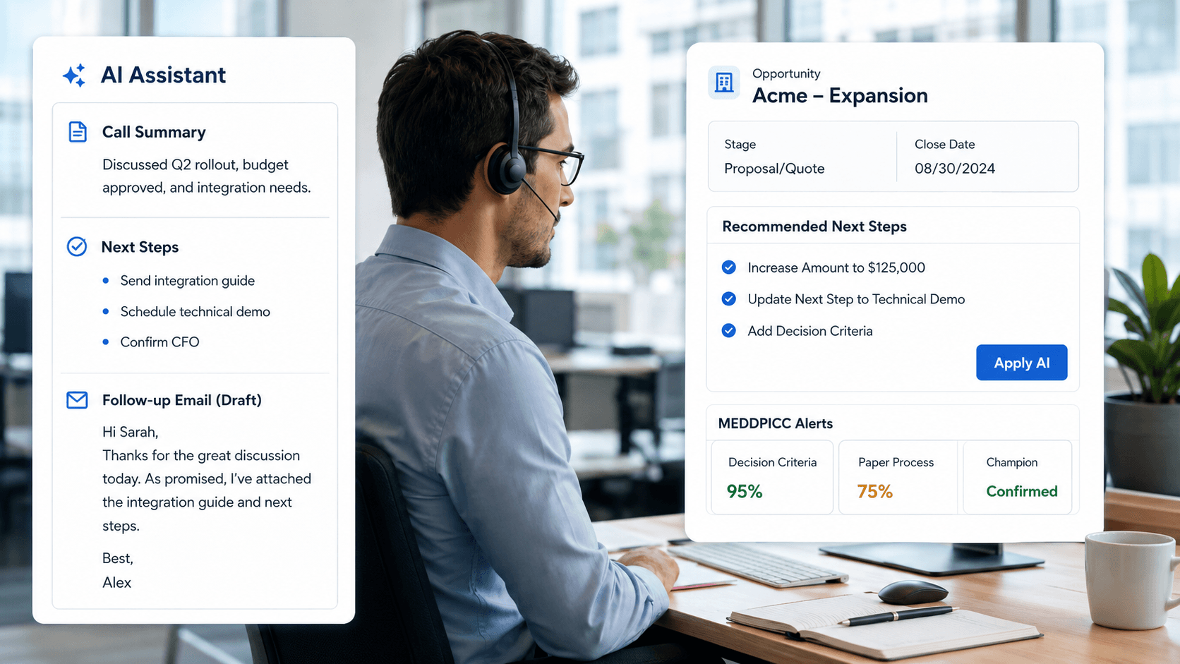 CRM Agents AI Lead Scoring dashboard showing lead score overview and priority ranking