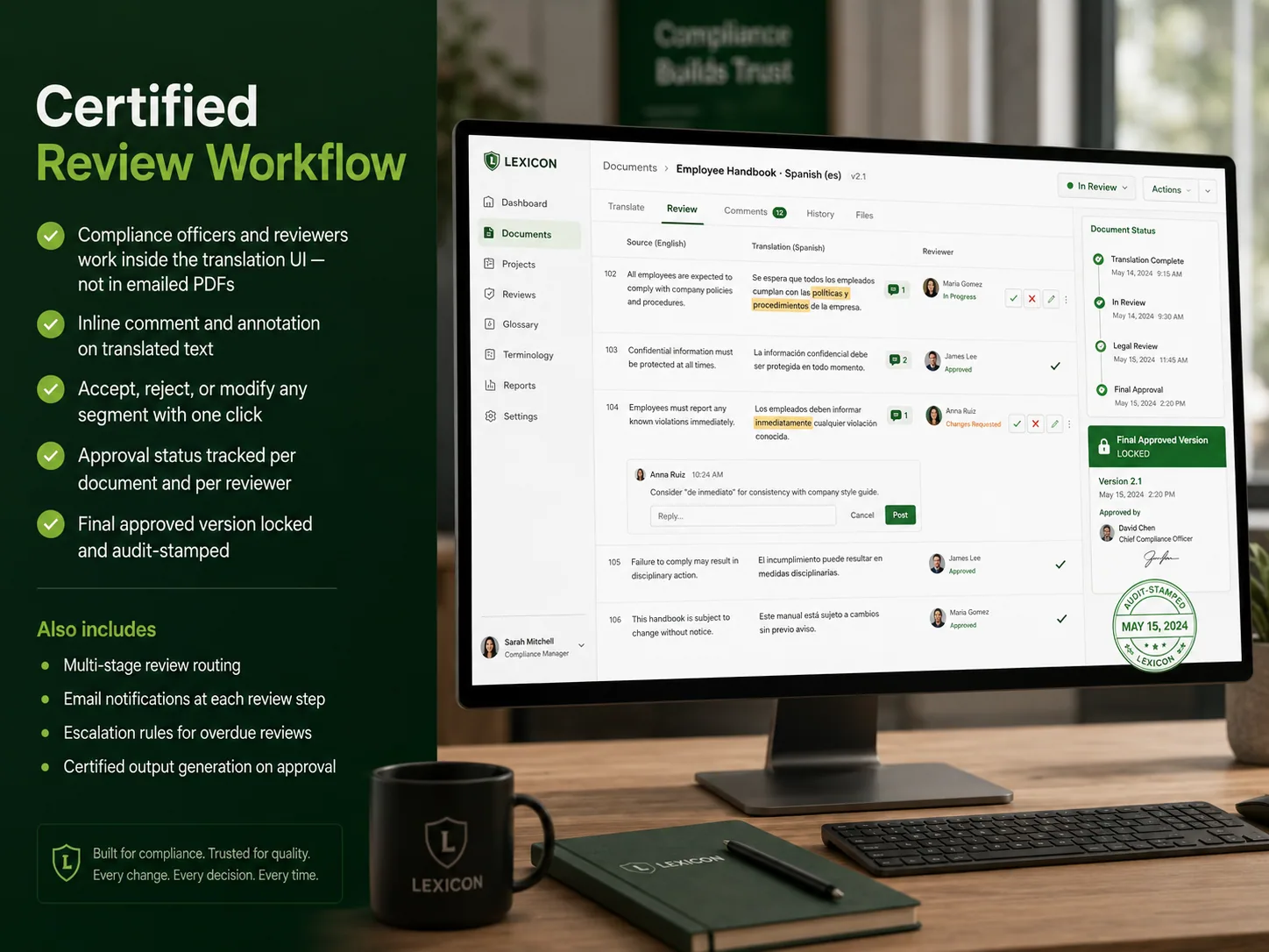 Translation Agent review workflow with inline annotations