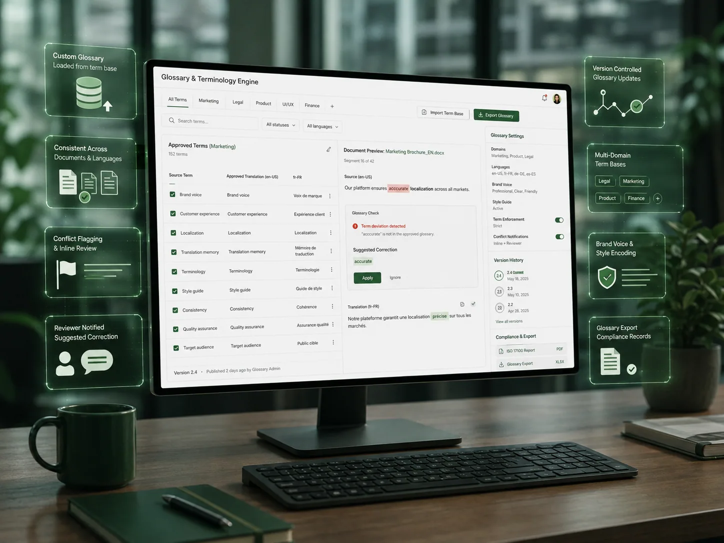Translation Agent glossary engine showing term enforcement