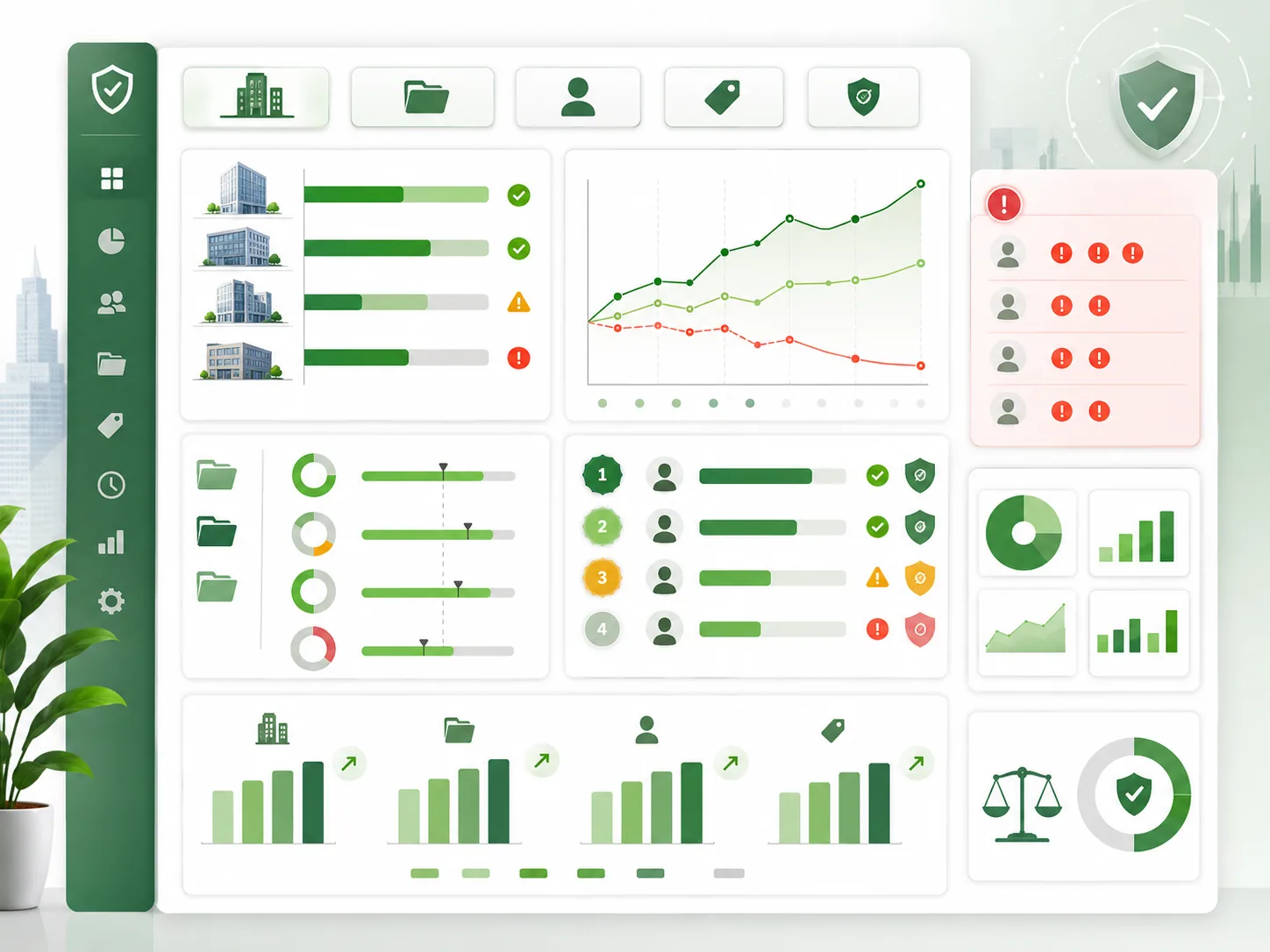 OCG compliance analytics dashboard showing firm compliance rates and violation trends