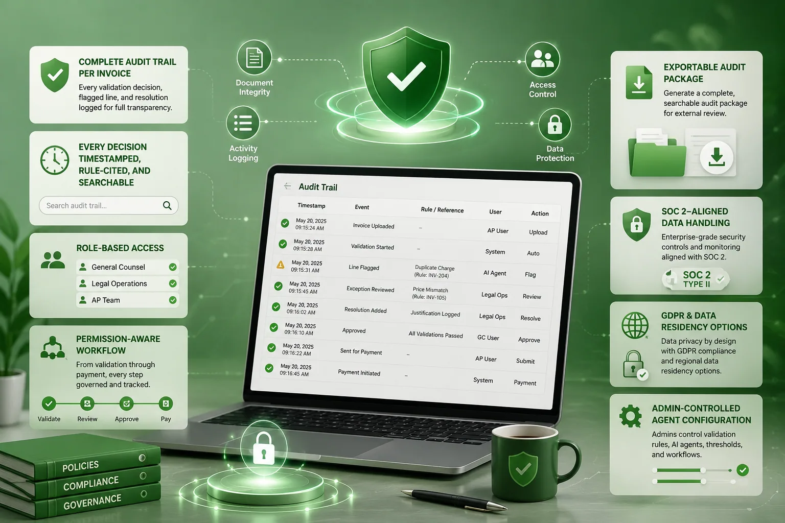OCG compliance audit trail showing validation log and governance controls