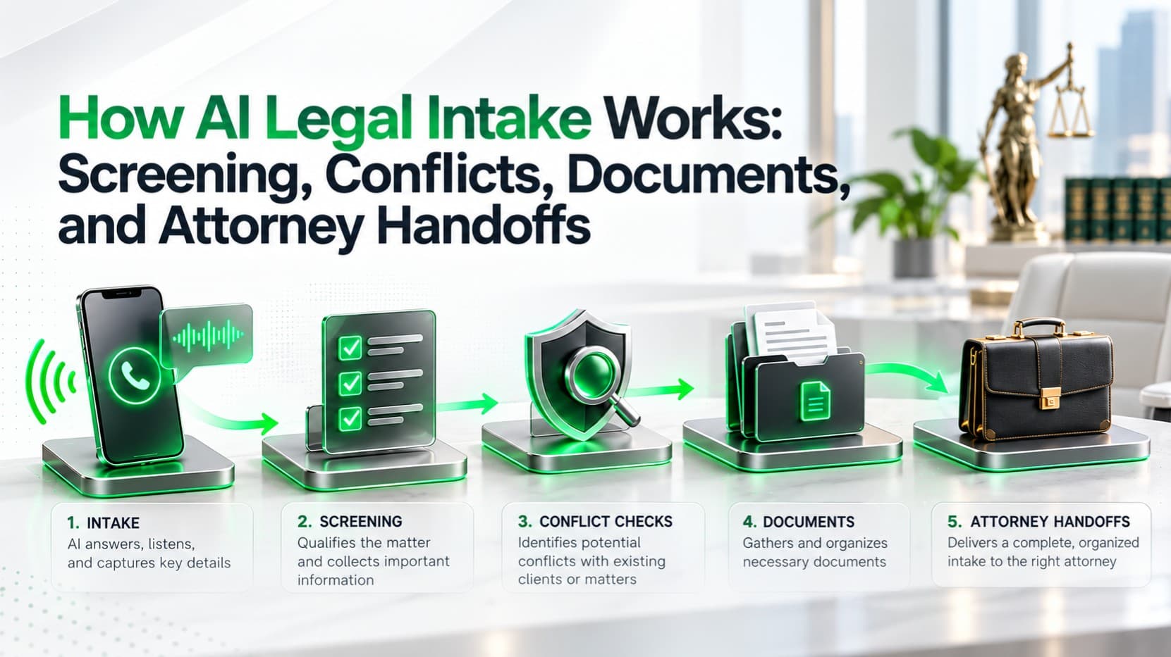 How AI Legal Intake Works: Screening, Conflicts, Documents, and Attorney Handoffs