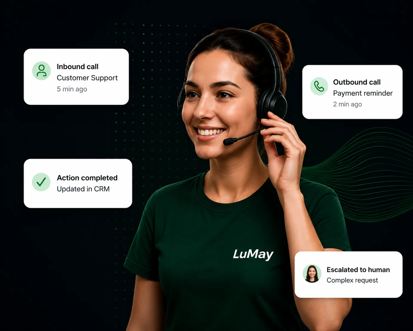 LuMay Voice Agents AI agent with headset